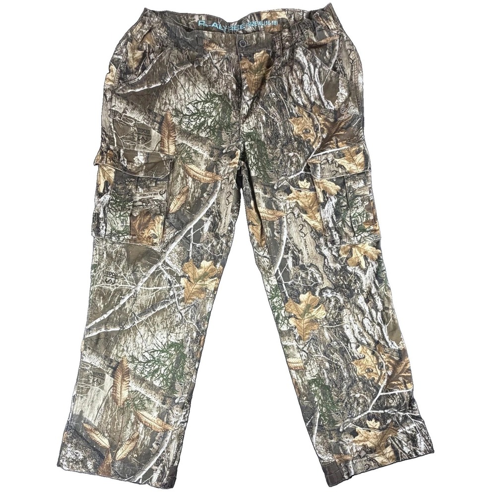 Realtree Pants Teens XL Brown Camo Cargo Elastic Waist Pockets Hunting Outdoor